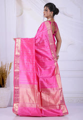 Rani Pink Pure Katan Silk Saree with Blouse Piece - Adi Akshoy & Co.