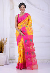 Yellow Dhakai Jamdani Cotton Saree without Blouse Piece - Adi Akshoy & Co.