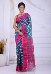 Blue Dhakai Jamdani Cotton Saree without Blouse Piece - Adi Akshoy & Co.