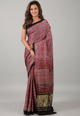 Red Pure Modal Work Silk Saree With Blouse Piece