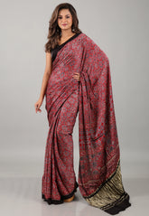 Red Pure Modal Work Silk Saree With Blouse Piece - Adi Akshoy & Co.