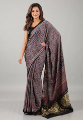 Black Pure Modal Work Silk Saree With Blouse Piece - Adi Akshoy & Co.