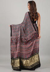 Black Pure Modal Work Silk Saree With Blouse Piece - Adi Akshoy & Co.