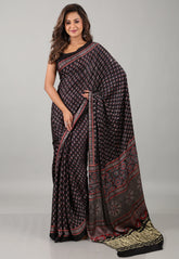 Black Pure Modal Silk Saree With Blouse Piece - Adi Akshoy & Co.