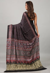 Black Pure Modal Silk Saree With Blouse Piece - Adi Akshoy & Co.