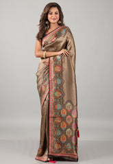 Black with Golden Kani Silk Saree With Blouse Piece - Adi Akshoy & Co.