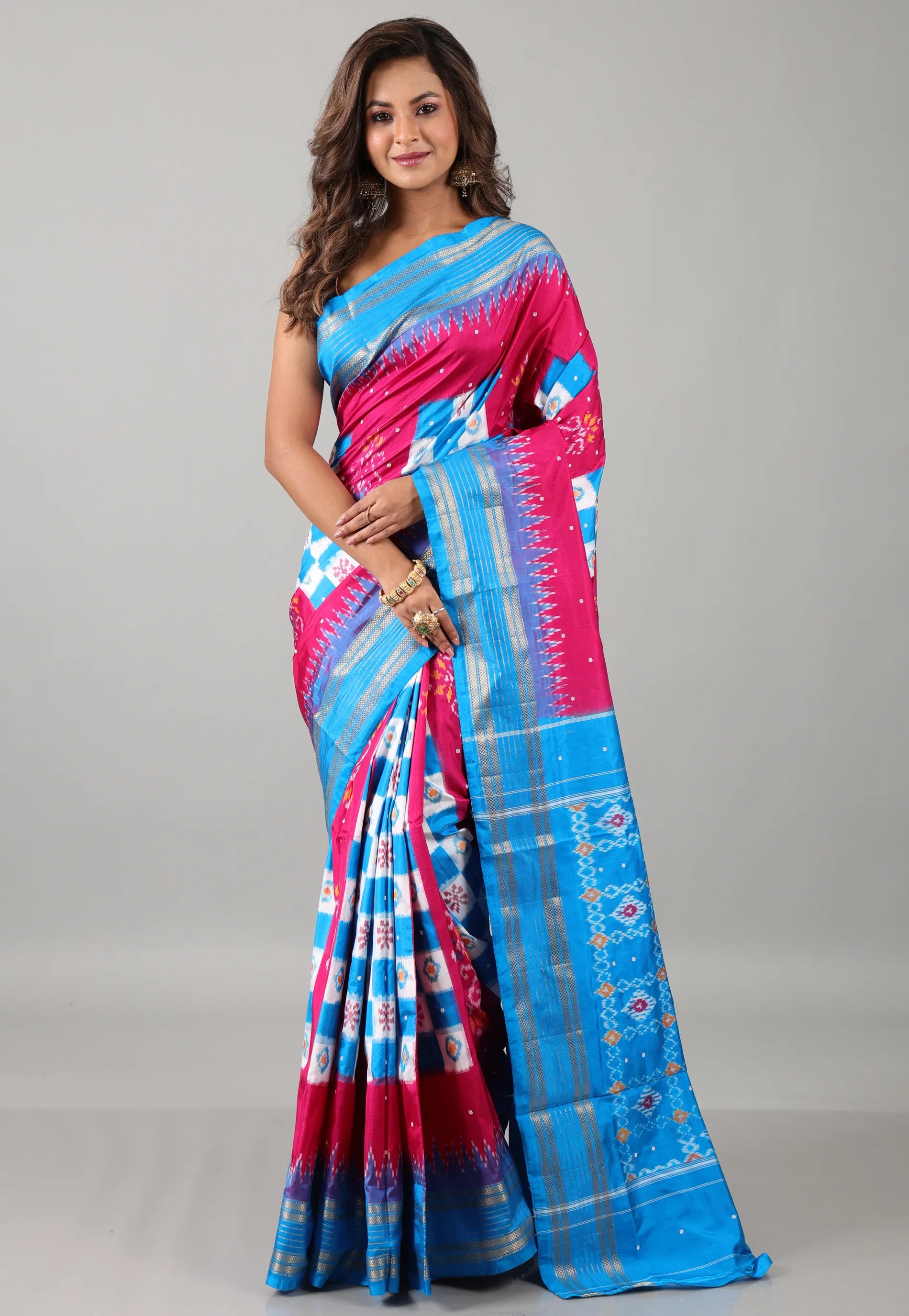 Rani Pink Pure Ikkat Silk Saree With Blouse Piece - Adi Akshoy & Co.