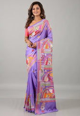 Lavender Kantha Silk Saree With Blouse Piece - Adi Akshoy & Co.