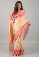 Cross Pink Tissue Embroidery Saree with Blouse Piece - Adi Akshoy & Co.