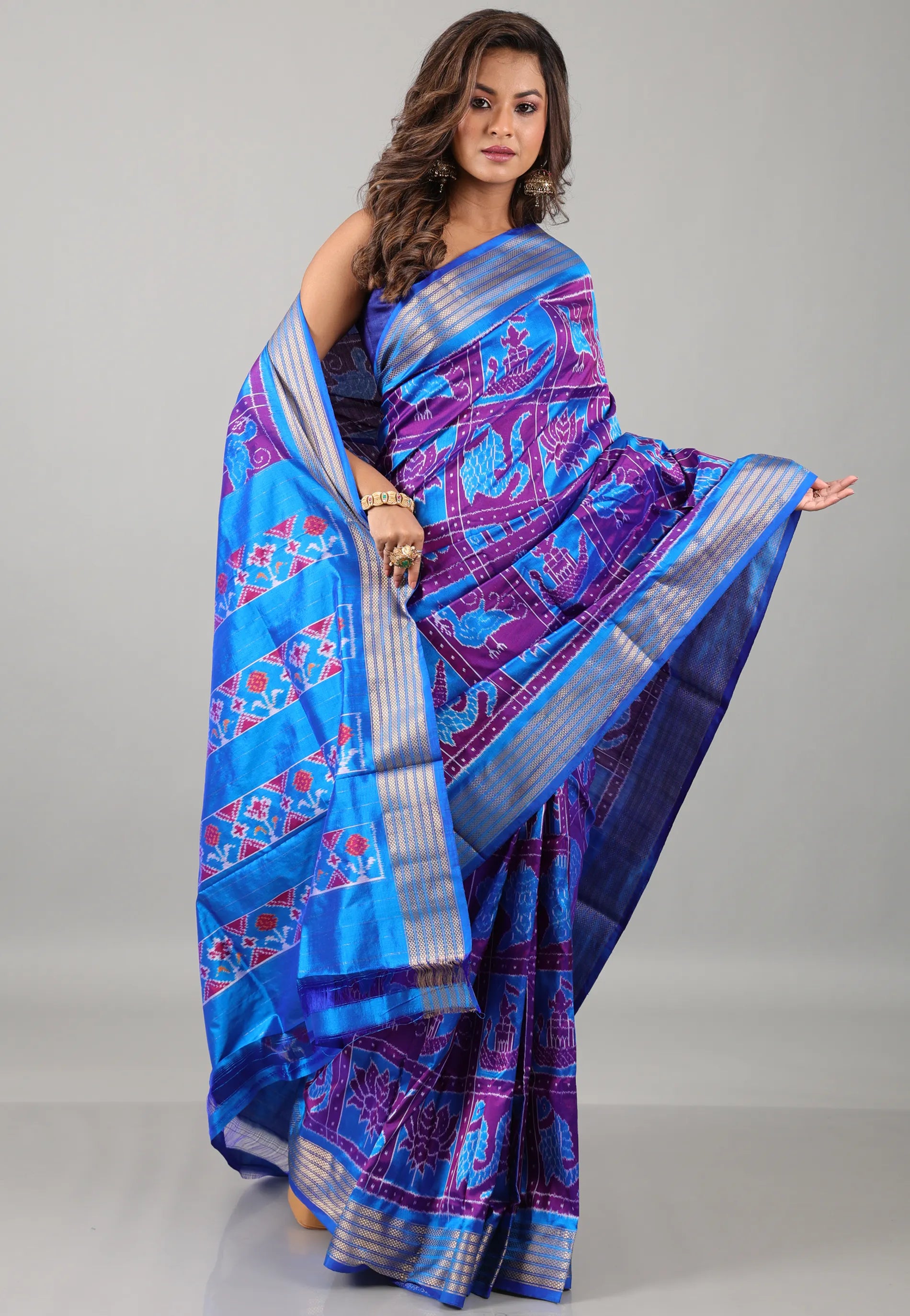 Purple Pure Ikkat Silk Saree With Blouse Piece - Adi Akshoy & Co.