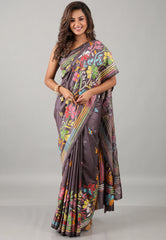 Gray Kantha Silk Saree With Blouse Piece - Adi Akshoy & Co.