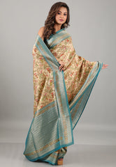 Beige Kani Silk Saree With Blouse Piece - Adi Akshoy & Co.