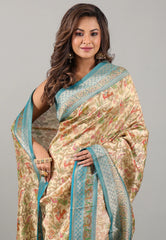 Beige Kani Silk Saree With Blouse Piece - Adi Akshoy & Co.