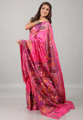 Rani Pink Kantha Silk Saree With Blouse Piece - Adi Akshoy & Co.