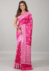 Rani Hot Pink Pure Tussar Silk Saree with Blouse Piece - Adi Akshoy & Co.