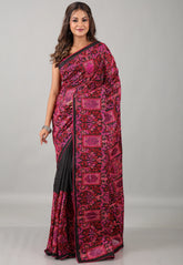 Black Kantha Silk Saree With Blouse Piece - Adi Akshoy & Co.