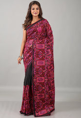 Black Kantha Silk Saree With Blouse Piece - Adi Akshoy & Co.