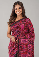 Black Kantha Silk Saree With Blouse Piece - Adi Akshoy & Co.