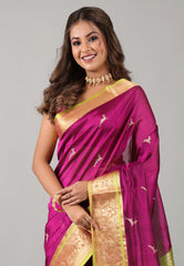 Magenta Sico Bengal Handloom Saree With Blouse Piece - Adi Akshoy & Co.