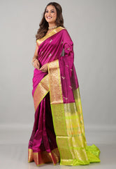 Magenta Sico Bengal Handloom Saree With Blouse Piece - Adi Akshoy & Co.