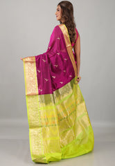 Magenta Sico Bengal Handloom Saree With Blouse Piece - Adi Akshoy & Co.