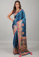 Blue Kani Silk Saree With Blouse Piece - Adi Akshoy & Co.