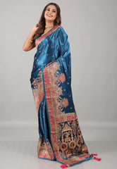 Blue Kani Silk Saree With Blouse Piece - Adi Akshoy & Co.