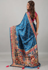 Blue Kani Silk Saree With Blouse Piece - Adi Akshoy & Co.