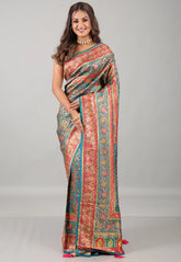 Blue Kani Silk Saree With Blouse Piece - Adi Akshoy & Co.