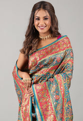 Blue Kani Silk Saree With Blouse Piece - Adi Akshoy & Co.