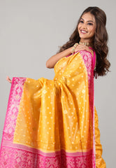 Yellow Pure Tussar Silk Saree with Blouse Piece - Adi Akshoy & Co.