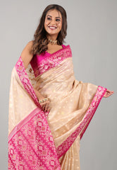 Beige Pure Tussar Silk Saree with Blouse Piece - Adi Akshoy & Co.