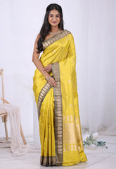 Mustard Yellow Pure Katan Silk Saree with Blouse Piece – Adi Akshoy & Co.