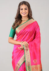 Rani Pink Sico Handloom Saree With Blouse Piece - Adi Akshoy & Co.