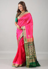 Rani Pink Sico Handloom Saree With Blouse Piece - Adi Akshoy & Co.