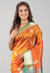 Rust Sico Handloom Saree With Blouse Piece - Adi Akshoy & Co.