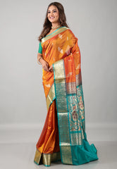 Rust Sico Handloom Saree With Blouse Piece - Adi Akshoy & Co.