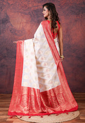 White Tussar Silk Saree with Blouse Piece - Adi Akshoy & Co.