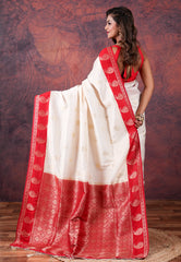 White Tussar Silk Saree with Blouse Piece - Adi Akshoy & Co.
