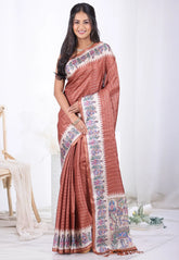 Brown Tussar Silk Saree with Blouse Piece – Adi Akshoy & Co.