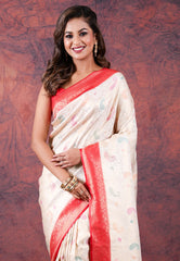 White Tussar Silk Saree with Blouse Piece - Adi Akshoy & Co.