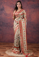 Off White Kani Silk Saree With Blouse Piece - Adi Akshoy & Co.