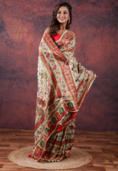 Off White Kani Silk Saree With Blouse Piece - Adi Akshoy & Co.