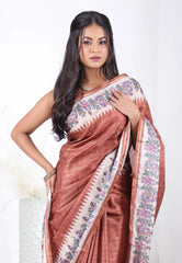 Brown Tussar Silk Saree with Blouse Piece – Adi Akshoy & Co.