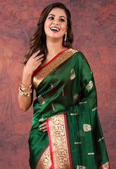 Cross Bottle Green Sico Handloom Saree With Blouse Piece - Adi Akshoy & Co.