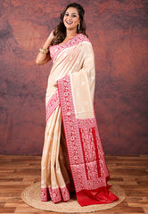 Beige Pure Tussar Silk Saree with Blouse Piece - Adi Akshoy & Co.