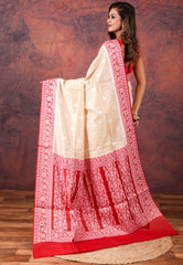 Beige Pure Tussar Silk Saree with Blouse Piece - Adi Akshoy & Co.