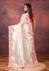 Cream Tissue Kantha Silk Saree With Blouse Piece - Adi Akshoy & Co.