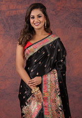 Black Kani Silk Saree With Blouse Piece - Adi Akshoy & Co.