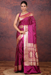Magenta Wedding Banarasi Silk Saree with Blouse Piece - Adi Akshoy & Co.